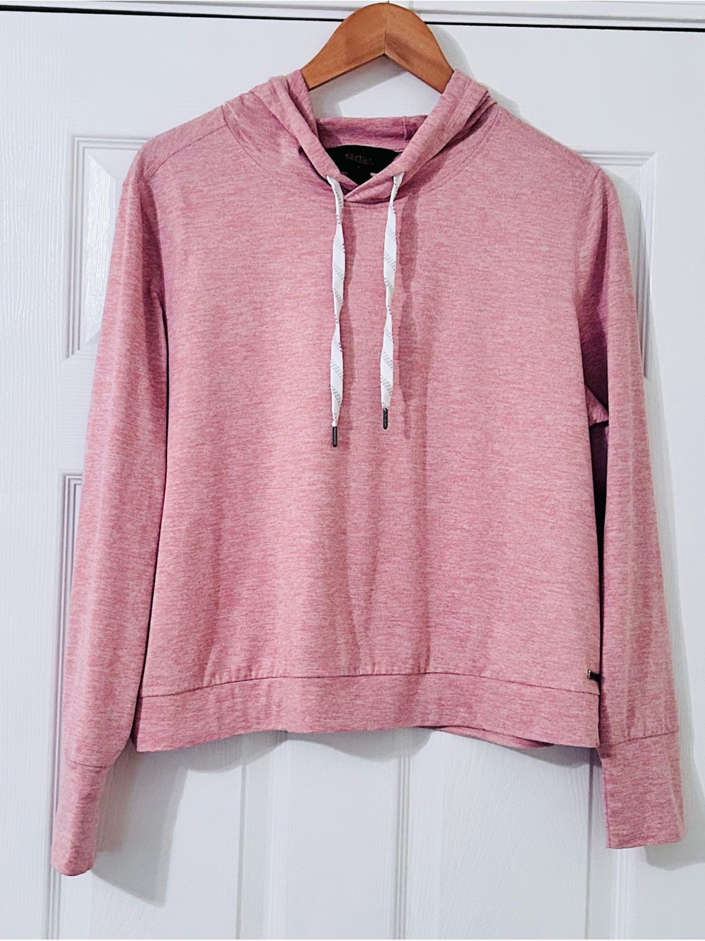 Pacific Trail Heathered Pink Hooded Long Sleeve Cropped Pullover